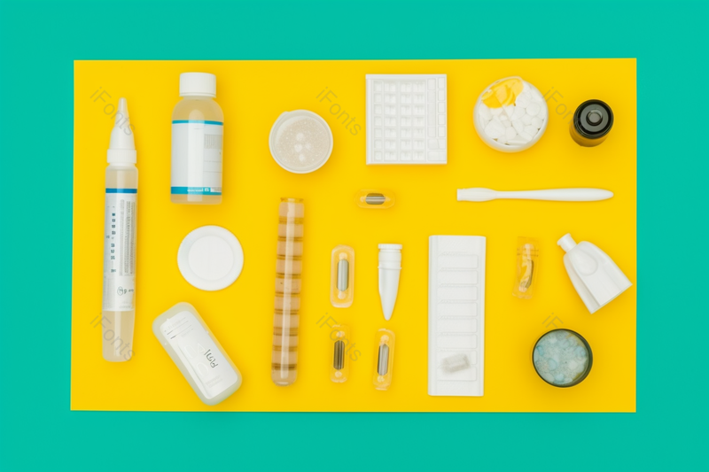 黄色纸板上的医用药品设备摄影实拍,高清,摄影图,摄影图片,图片大全,摄影图免费下载